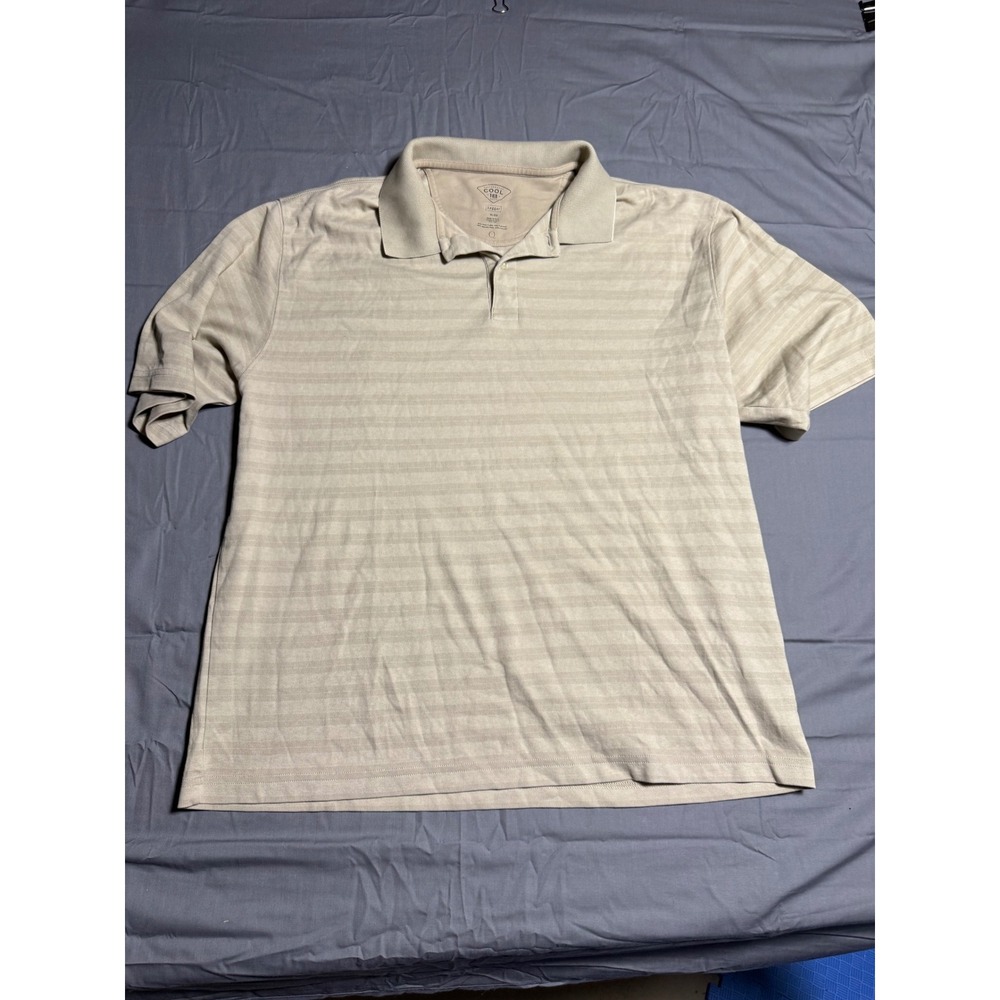 Haggar Polo Shirt Mens XL Tan Good Cool 18 Performance Striped Pima Cotton Blend